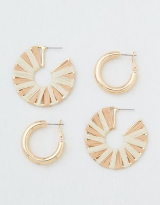 AEO Raffia + Gold Hoop Earrings 2-Pack