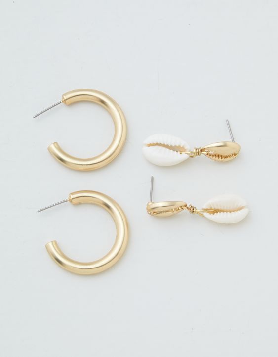 AEO Cowrie Shell + Hoop Earrings 2-Pack