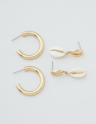 AEO Cowrie Shell + Hoop Earrings 2-Pack