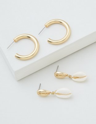 AEO Cowrie Shell + Hoop Earrings 2-Pack