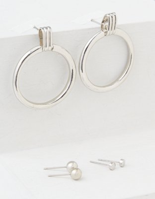 American Eagle AEO Silver Doorknocker Earrings 3-Pack — фото 2