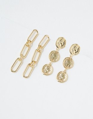 AEO Coin + Chain Earrings 2-Pack