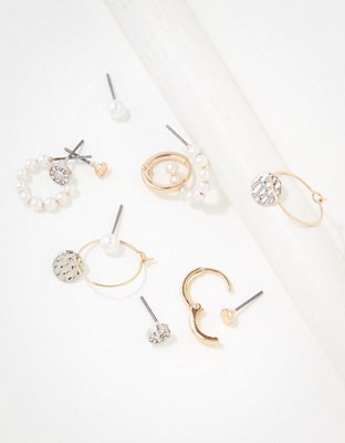 American Eagle AEO Silver + Gold Hoop Earrings 6-Pack — фото 2