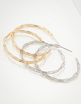 AEO Gold + Silver Chain Hoop Earring