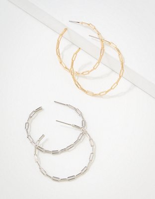 AEO Gold + Silver Chain Hoop Earring