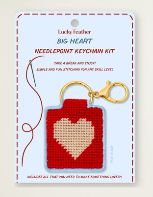 Lucky Feather Big Heart Needlepoint Keychain Kit