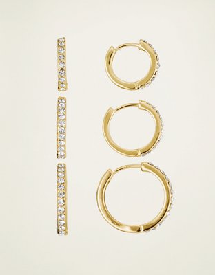 Женские серьги American Eagle Athra Cubic Zirconia 3-Pack, цвет: Золотой — фото 2