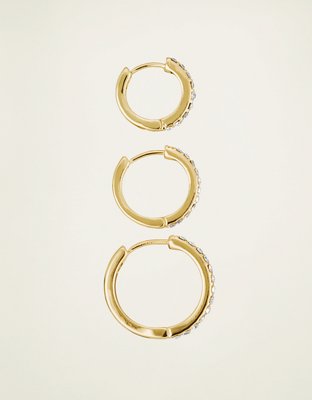 Женские серьги American Eagle Athra Cubic Zirconia 3-Pack, цвет: Золотой — фото 3