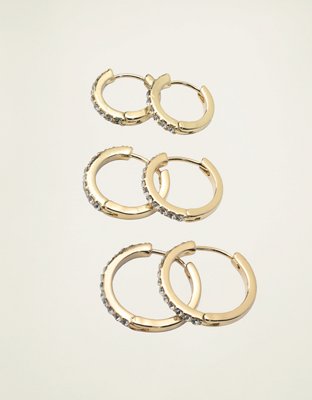 Женские серьги American Eagle Athra Cubic Zirconia 3-Pack, цвет: Золотой — фото 1