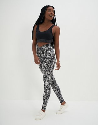 Aerie Offline Crossover Leggings Black Leopard High Waisted XS in