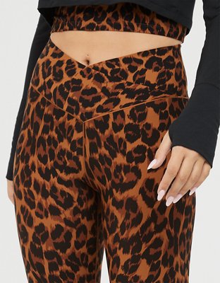 Aerie Offline Crossover Leggings Black Leopard High Waisted XS in