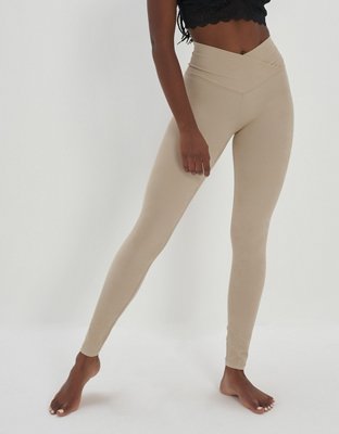 Arie tan leggings with mesh on thighs and lower legs