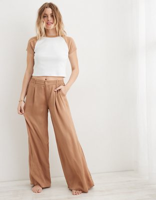 Aerie Pool-To-Party Linen Blend High Waisted Trouser