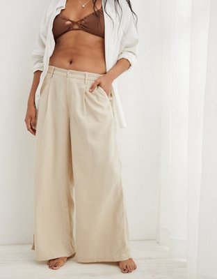 Aerie Linen Blend High Waisted Trouser
