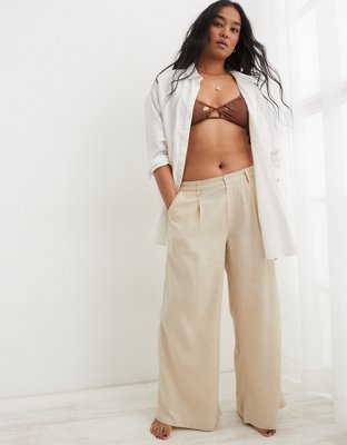 Aerie Linen Blend High Waisted Trouser