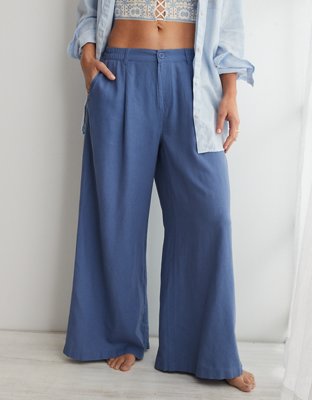 Aerie Pool-To-Party Linen Blend High Waisted Trouser