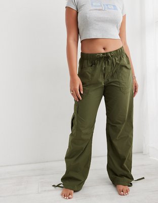 Women's Adjustable Rise Poplin Baggy Cargo Pants