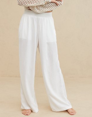 Aerie Pool-To-Party Linen Blend High Waisted Trouser