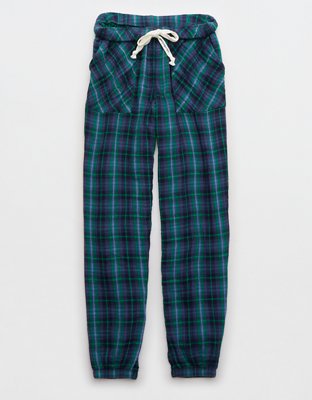 AERIE Gauze Cotton Neutrals Plaid Cozy Launge Pajama Joggers PANTS sz XL 