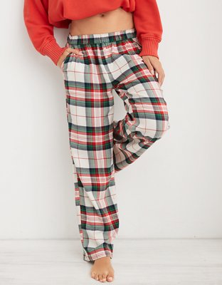 Aerie Red Blue Plaid Flannel Mid-rise Cozy Pajama Pants w Pockets Size  Medium