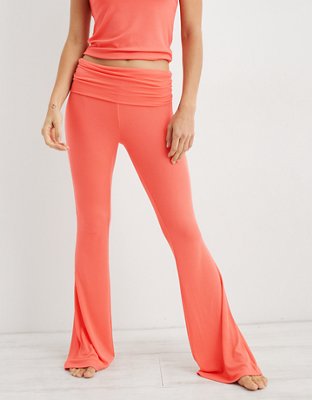 Red Seamless Fold-over Waist Yoga Flares