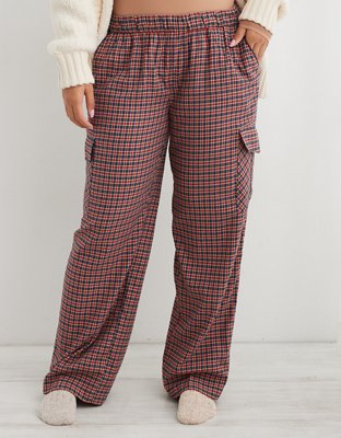 Aerie white red gray plaid pajama lounge pants size M Long