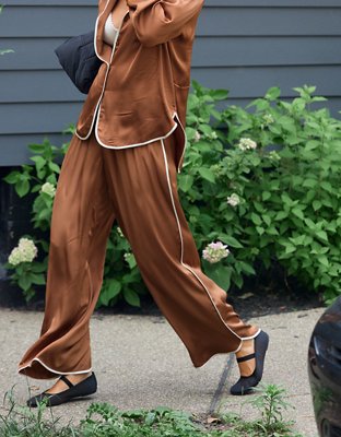 Женские брюки Aerie Off-Duty Satin Piping Trouser PJ — фото 7