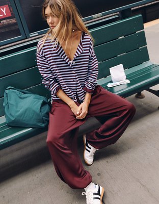 OVERSLEPT by Aerie Liquid Satin Balloon Pant | Aerie