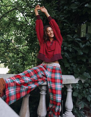 Aerie Checked Out Flannel Wide Leg Pant