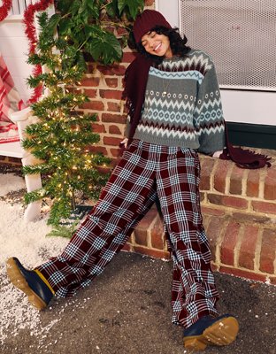 Aerie Checked Out Flannel Wide Leg Pant