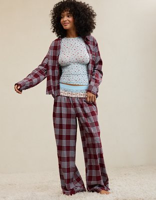 Aerie Checked Out Flannel Wide Leg Pant