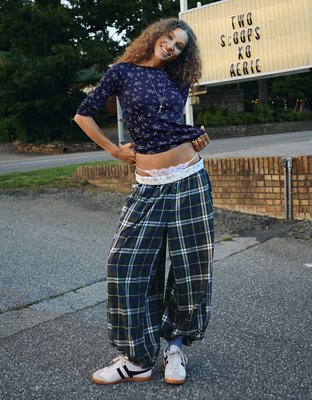 OVERSLEPT by Aerie Flannel Balloon Pant