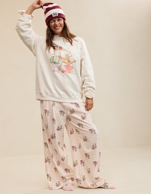 Женские брюки Aerie Checked Out Flannel Cindy Lou Wide Leg, цвет: Розовый