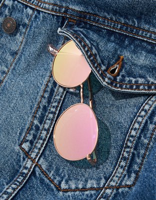 Pink Gold Round Sunglasses - Gold