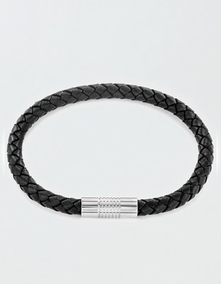 West Coast Jewelry Stainless Steel Braided Leather Bracelet Men's Black One Size