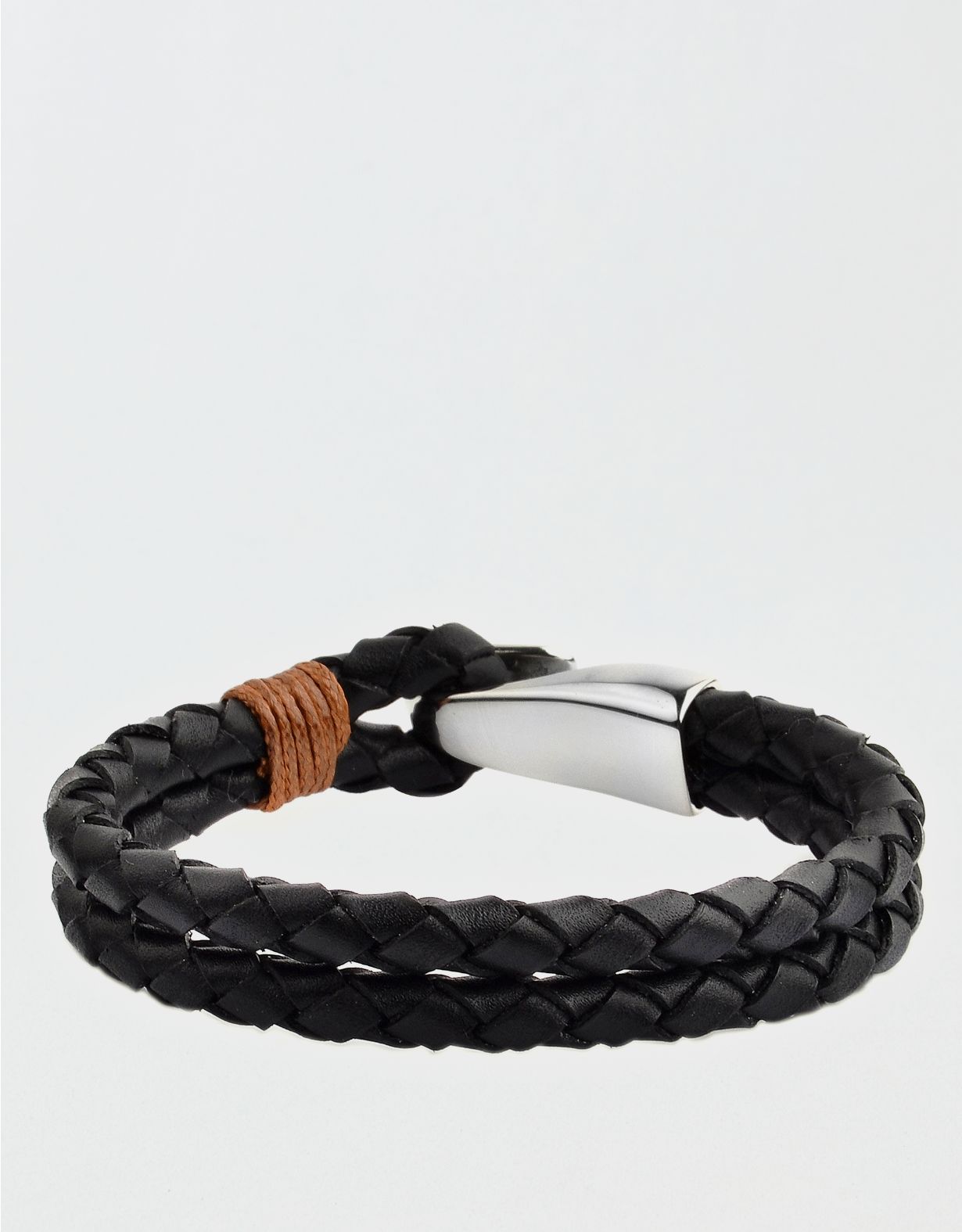 West Coast Jewelry Stainless Steel Braided Leather Bracelet