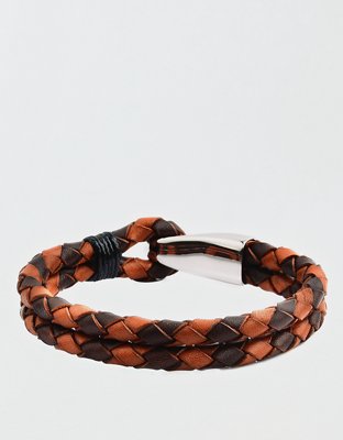 West Coast Jewelry Stainless Steel Braided Leather Bracelet