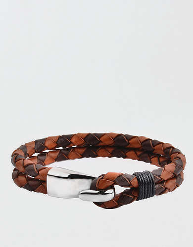 West Coast Jewelry Stainless Steel Braided Leather Bracelet
