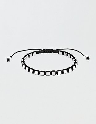 West Coast Jewelry Men's Small Hematite Cube Stone Adjustable Bracelet