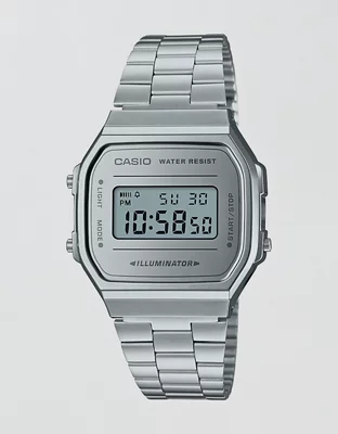 american eagle Casio Vintage Silver-Tone Stainless Steel Bracelet Watch
