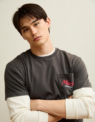 Мужская футболка American Eagle AE Standard Fit Mack Truck Graphic, цвет: Сланцевый — фото 7