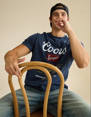 Мужская футболка American Eagle AE Standard Fit Coors Graphic, цвет: Индиго — фото 5