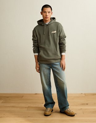 Мужское худи American Eagle AE Standard Fit Graphic Thermal T-Shirt, цвет: Оливковый — фото 1