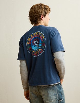 Мужская футболка American Eagle AE Boxy Fit Grateful Dead Graphic, цвет: Тёмно-синий — фото 2