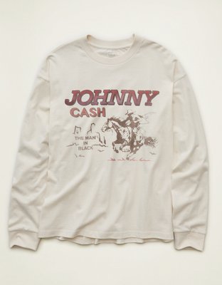 Мужская футболка American Eagle AE Boxy Fit Johnny Cash Long-Sleeve Graphic, цвет: Белый — фото 3