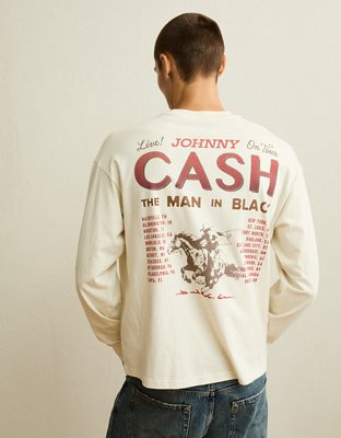 AE Boxy Fit Johnny Cash Long-Sleeve Graphic T-Shirt