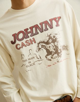 Мужская футболка American Eagle AE Boxy Fit Johnny Cash Long-Sleeve Graphic, цвет: Белый — фото 1