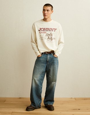 Мужская футболка American Eagle AE Boxy Fit Johnny Cash Long-Sleeve Graphic, цвет: Белый — фото 5