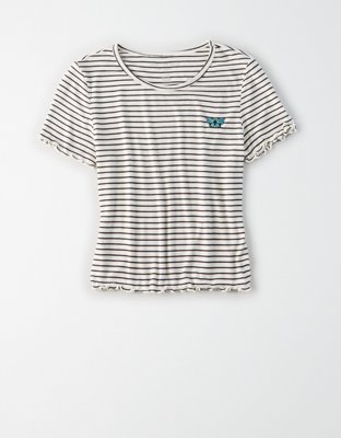 Женские футболки American Eagle AE Striped Graphic Baby T-Shirt — фото 3
