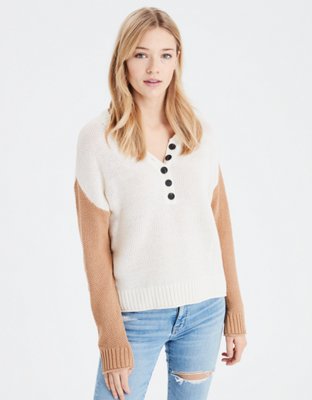 womens cozy henley sweatshirt